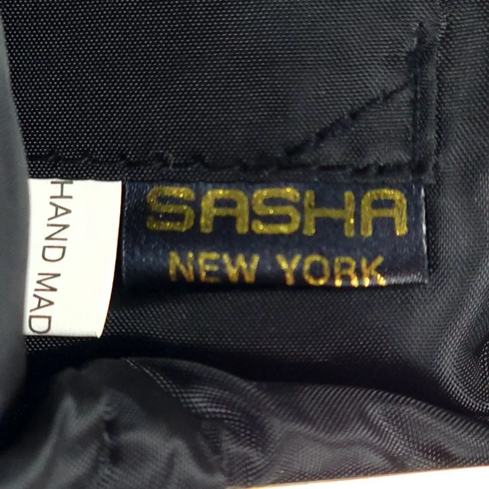 Sasha New‎ York Black Satin Bow Evening Clutch Bag Silver Chain Kiss Lock